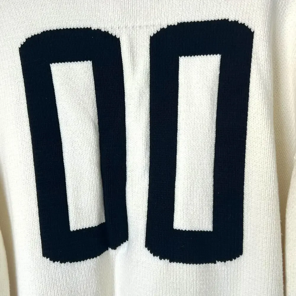 MNML Men's Large Varsity Knit Sweater Off-White w/ Bold Black 